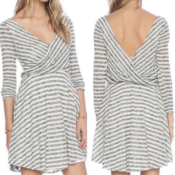 FREE People Maverick Long Sleeve Mini Dress Cream & Black Striped Combo XS EUC - Picture 2 of 6